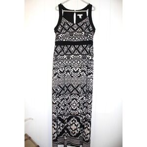 White House/Black Market Black/White/Tan Geometric Floral Print Maxi‎ Dress SZ L